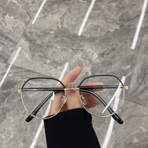 Net Red Identical Retro Anti-Blue Light Glasses Woman Round Face Metal Frame Collared Eyeframe Super-fire Ins eye frame