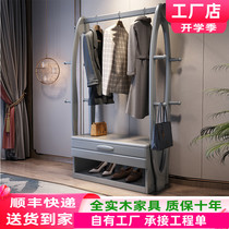 Nordic solid wood coat rack floor hanger shoe cabinet integrated bedroom simple with drawer storage multi-functional