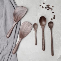 Household wooden shovel wooden spoon black walnut non-stick pan special long handle stir-resistant wooden kitchen