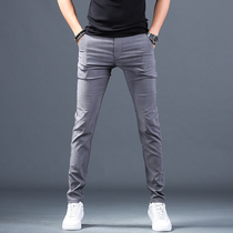 Tide brand summer ice silk ultra-thin casual pants mens all-match mens Korean version of the trend straight mens pants slim-fit plaid western pants