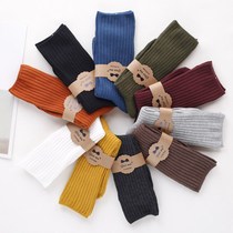 2020 autumn and winter new cotton womens socks solid color tube womens socks double needle vertical strip pile socks socks