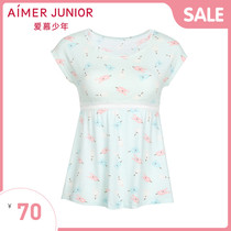 (Milk department)Love children 10-year-old teen student girl underwear printed home short-sleeved top