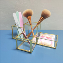  European-style glass makeup brush storage bucket Pen holder storage cosmetics storage box Glass copper strip mask storage box