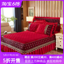 New Products Warm Grip Cotton Flannel Velvet Bed Skirt Thickened Single Bed Hood Single three-four-piece set 1 5m1 8 m