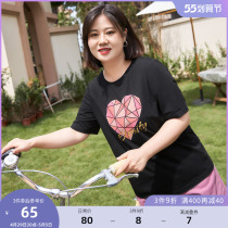 (Qingkura RMB80 ) Step up for overweight womens dress Summer clothing Fat mm cool ocean qi bronzed and printed cotton quality T-shirt