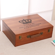 Wooden box retro with lock storage box rectangular solid wood collection box desktop finishing small wooden box with lock storage box