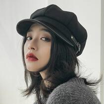 Joker face little hat children autumn and winter duck tongue leather beret female British retro octagonal hat newsboy hat tide card