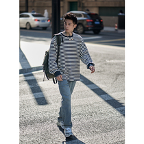 Furnace Autumn New American trend round neck striped sweater mens trend long sleeve bottoming T-shirt retro sea soul shirt