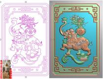 Auspicious elephant ingot backrest vase door panel backplane sofa carved figure jdp relief figure grayscale figure