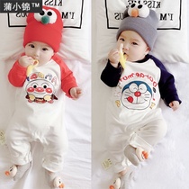 Net red newborn baby one-piece clothes spring and autumn mens and womens baby pure cotton long-sleeved coat out of summer clothes 0-3 months 6