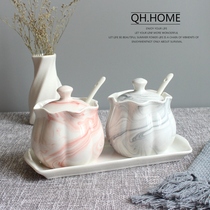 Nordic marble pattern seasoning pot Simple home ceramic seasoning bottle Kitchen utensils Sugar can combination salt can