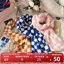 (WUT official store) winter series original design three-color checkerboard short plush warm scarf scarf