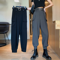 Big cloth and small cloth (Fan exclusive) gray overalls womens tie pants 2020 new autumn Korean version