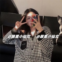In Korea Korea Chingbird Groupe Spring Fall Pajamas Female Student Black Long Sleeve Bottom Two Pieces of Outside Home Clothes