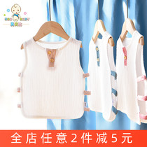 Pipa clothes baby Summer 0 CUHK Scout 1 Childrens baby 2 Pure cotton Two sides hollowed-out cotton linen vest suit 3 years old