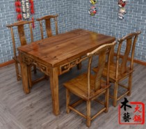 Carbonized solid wood dining table and chair combination restaurant hotel farmhouse table and chair Bacional table antique table and chair long square table