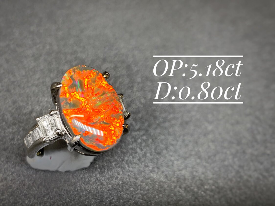 Sold Opal Island Collectible Lightning Ridge Full Gold Red Flame Shiny Metal Color Black Opal Ring