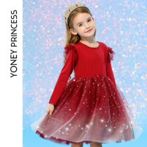 Yongli childrens clothing childrens spring and autumn childrens dress girls Red princess dress baby Foreign Starry Sky mesh skirt