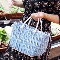 Korean hand-woven handmade basket pastoral basket bag plastic bath basket Bath Blue Dog buy vegetable basket bath
