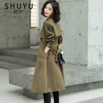 Trench coat womens long knee 2021 autumn dress Korean lace waist slim fashion coat coat