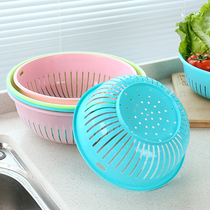 Round Hollowed-out Vegetable Basket Plastic Basket Kitchen Supplies Wash Vegetable Basin Water Fruit Basket Drain Basket Drain Basket Intake Basket