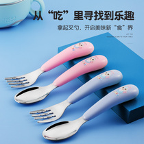 304 stainless steel baby learn to eat spoon infant food supplement training spoon Fork 2 years old 3 children tableware set
