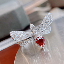 Design Money Bee Ring Female Main Stone 1 02 Carat No Burn Ruby Pigeon Blood Red 18K Gold Inlay Drilling 10017