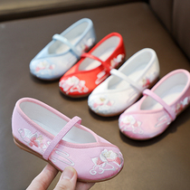 Girls costume shoes Princess embroidered shoes retro Chinese style childrens shoes Childrens Hanfu shoes Ancient style old Beijing cloth shoes