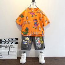 Tide Boy Clothing Boy Suit Handsome summer Children dinosaur clothes Green T-shirt CUHK Boy short sleeve thin cotton pure cotton