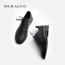  Wooden carlo lace-up single shoes 2021 spring and autumn work black soft leather neutral leather flat British style small leather shoes women