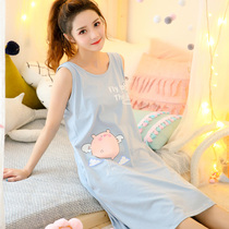 Night dress womens summer cotton dress Vest pajamas Spring and summer sleeveless womens summer sweet Korean version of the long section of home clothes