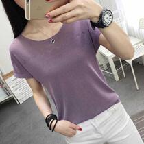 Summer 2020 Ice Silk T-shirt female hollowed-out beating undershirt Loose Thin short sleeves Knitted Net Shirt pure Thing blouses