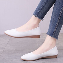 Pointed single shoes womens flat bottom soft bottom soft face professional stewardess spring and autumn womens shoes shallow comfortable leather shoes Joker work shoes