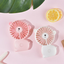 2020 new pint leather cat handheld charging fan USB cute cartoon three-gear big wind night light fresh hanging rope