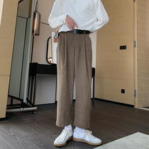 Hualun fall winter thick corduroy slacks mens loose straight pants cropped pants high street pants autumn winter trousers