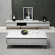 Marble tea table TV cabinet Composition modern minimalist telescopic TV cabinet solid wood small household type home ground cabinet suit