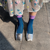 LET ME SEE color-color gold and silver silk socks female ins tide Crystal socks shiny silk pile socks Korean version of short socks
