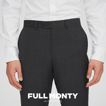 Full Monty Grey Checked Suit Pants for Men Business Formal Casual Slim Wool Suit Pants Autumn