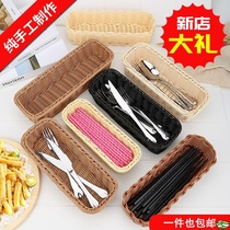 Drain basket tableware basket chopsticks box rectangular commercial storage frame tableware basket bread Blue drain basket bamboo woven