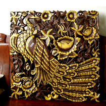 Special Southeast Asian style classical decoration Home decoration Teak square peacock wood carving wall decoration