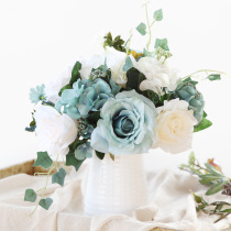 Fan makeup rose simulation flower flower arrangement set Nordic living room dining table decoration Floral silk flower fake flower pot planting ornaments