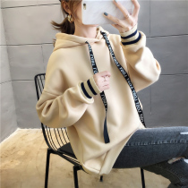  Autumn and autumn velvet thickened hooded sweater women loose 2020 new large size womens fat mm coat top