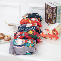 Festive lucky cat thickened cotton and linen waterproof tissue box coffee table table table storage paper bag washable