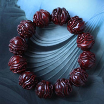 (Golden toad)Small leaf red sandalwood pure hand-carved 20mm text play Buddha beads hand string carved