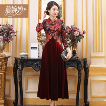 Wedding banquet evening dress mother dress wedding wedding happy mother-in-law noble long golden velvet cheongsam improvement