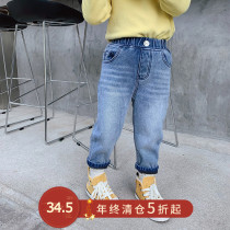  Childrens winter 2020 new western style jeans baby autumn and winter plus velvet casual pants girls winter thickened childrens clothing