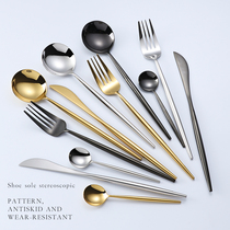 Bright European style knife and fork spoon set 304 stainless steel steak knife and fork two-piece thick handle high-end tableware