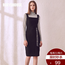 Luo Yi vest stitching dress womens autumn and winter new black mid-length slim-fit bottoming woolen skirt CX2846