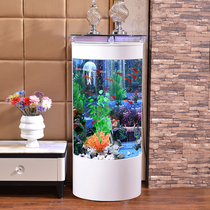 Fish tank semi-circular living room floor-to-ceiling home small lucky ecological water-free glass goldfish tank aquarium landscaping