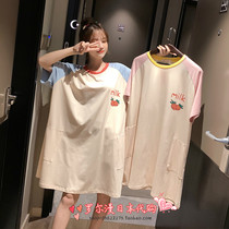 Japanese soft honey milk strawberry nightdress womens spring autumn short sleeve pure cotton pajamas home clothing